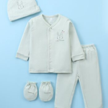I Bears Interlock Knit Full Sleeves Night  Suit with Cap & Mittens Animal & Text Print - Sky Blue