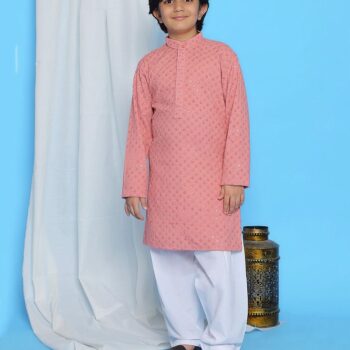 AJ Dezines Full Sleeves Sequin Embroidered Kurta Pyjama Set - Peach