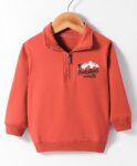 Doreme Fleece Knit Full Sleeves Sweatshirt With Text Print - Red