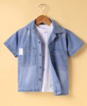 Little Kangaroos Denim Woven Half Sleeves Shirt with T-Shirt - Light Blue